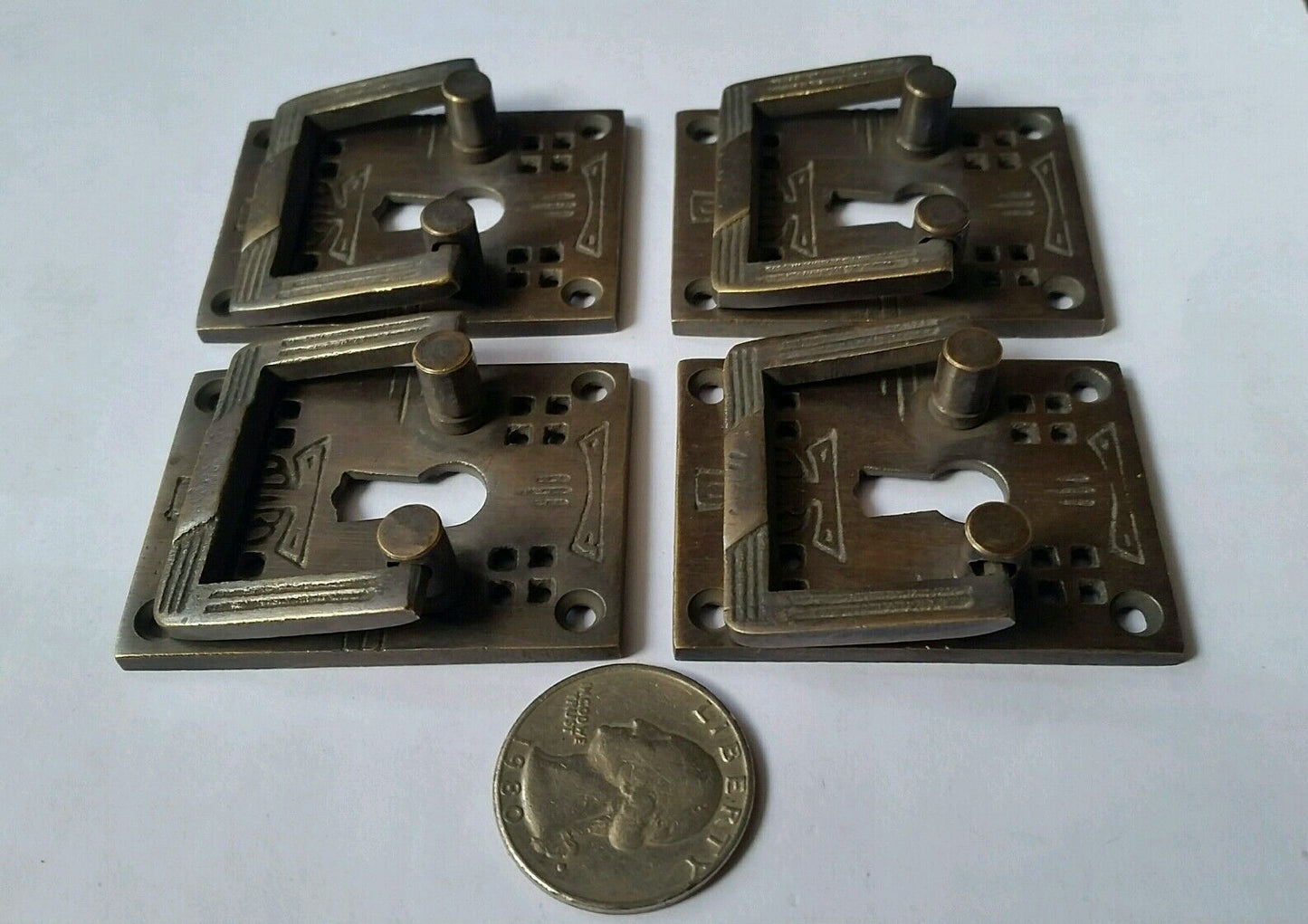6 x Antique Style Arts and Crafts Mission Brass Handles Pull w. key hole 2" #H27