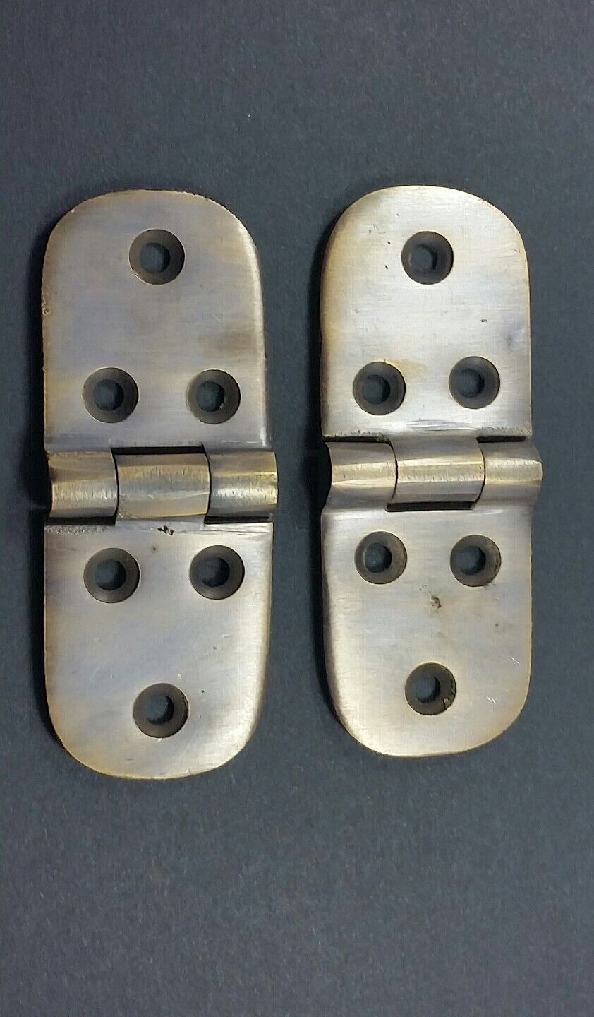 2 x Solid Brass Cabinet or Chest Surface/Butt Hinges w oval ends 3"w #X18