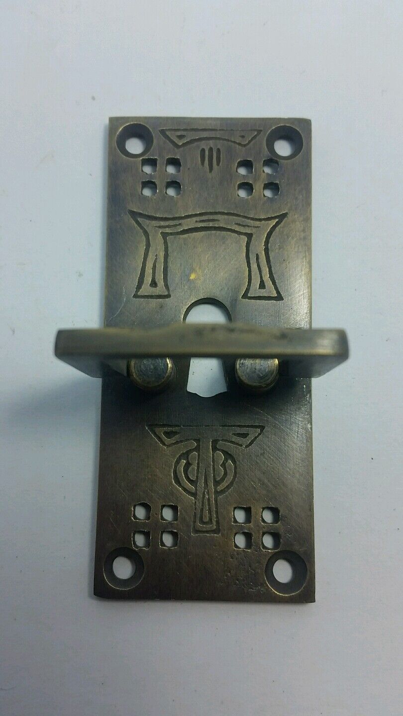 4 Arts and Crafts Mission Handles Brass Square Ring pull w. Escutcheon 3" #H28