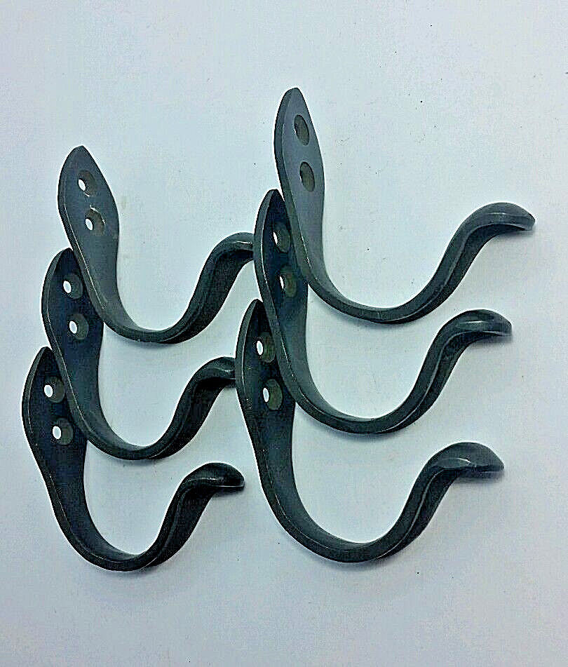 6 Antique Style Single Coat Hat Hooks 2-1/8" tall Solid Brass w. dark finish #C8