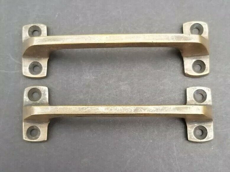 2 Antique Solid Brass Strong File Cabinet Trunk Chest DrawerHandles 4"w #Z67