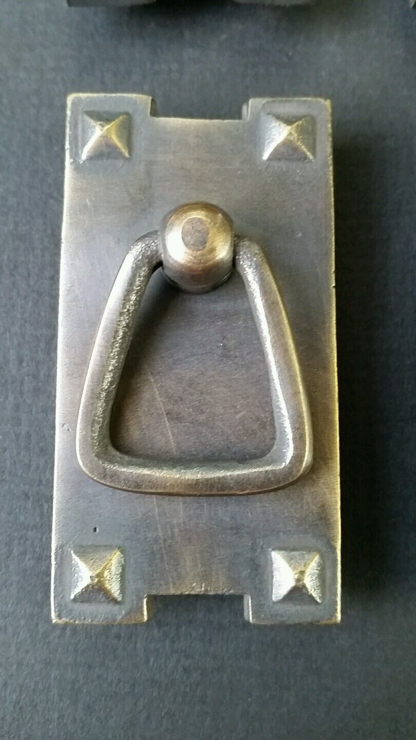 6 Mission Stickley antique style brass vertical ring handles pulls 2 1/2" #H25