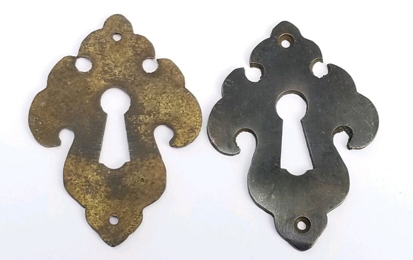 2 vintage antique brass escutcheons 2" t x 1-1/2" w, jewelry component #E22