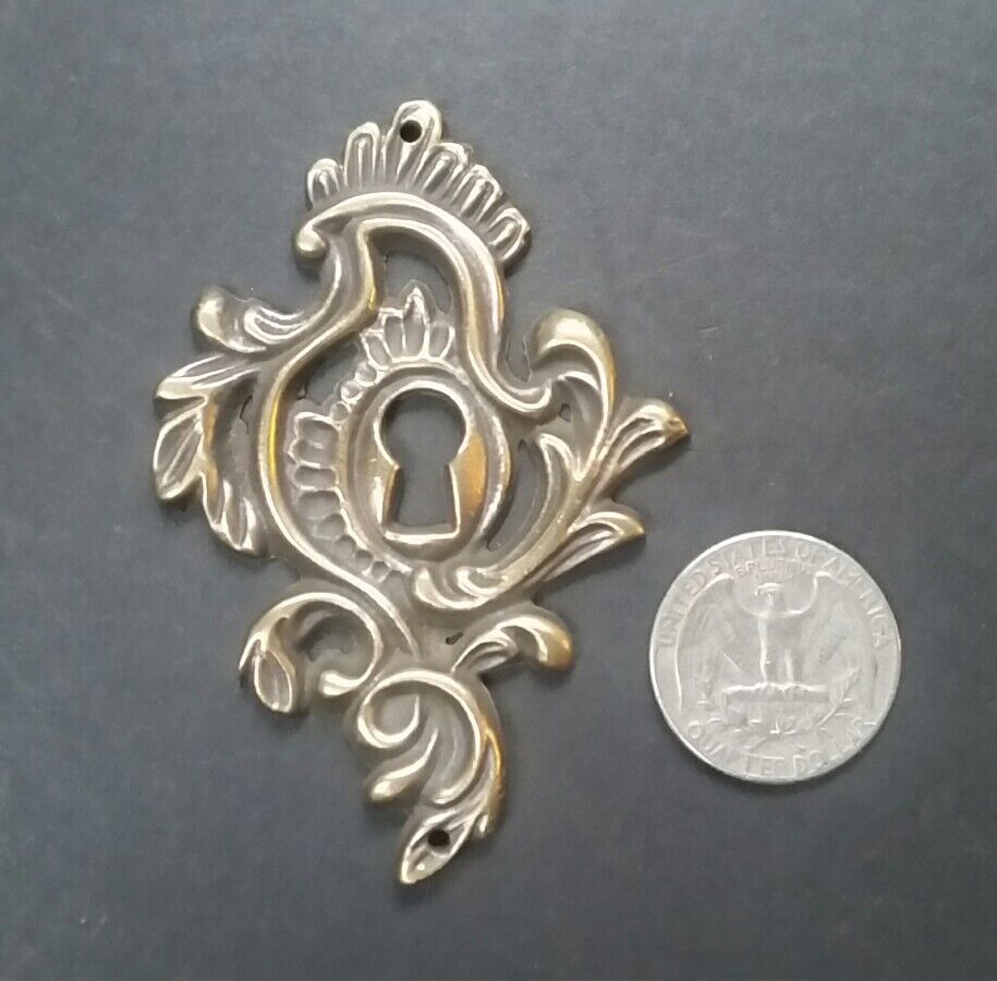 2 Antique Brass Keyhole Escutcheons Hardware Ornate Fancy Keyhole Escutcheon #E7