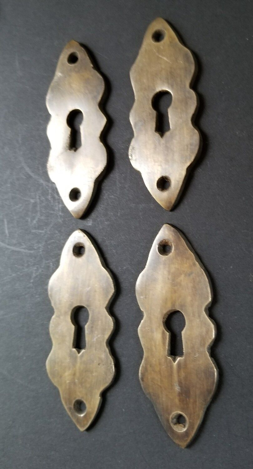 4 vintage antique brass escutcheons 2 3/4" tall x 1" wide, jewelry component #E3