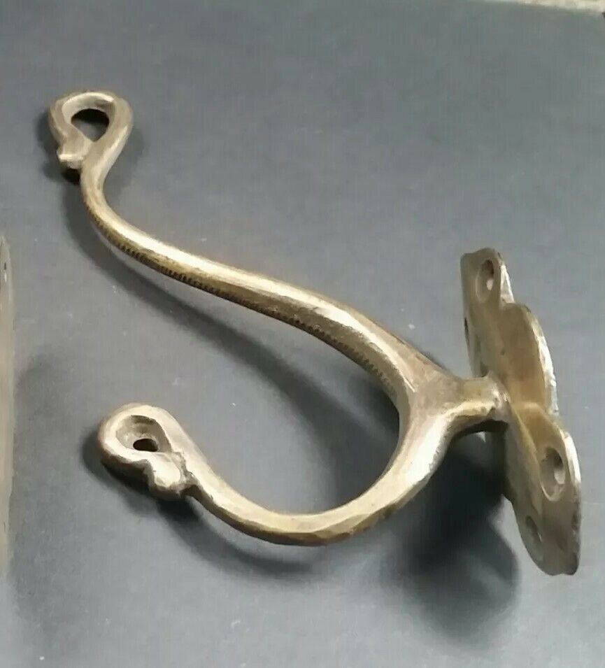 1 x Lg Solid Brass Vintage Antique Style Ornate Double Coat Hat Hooks 6" #C11