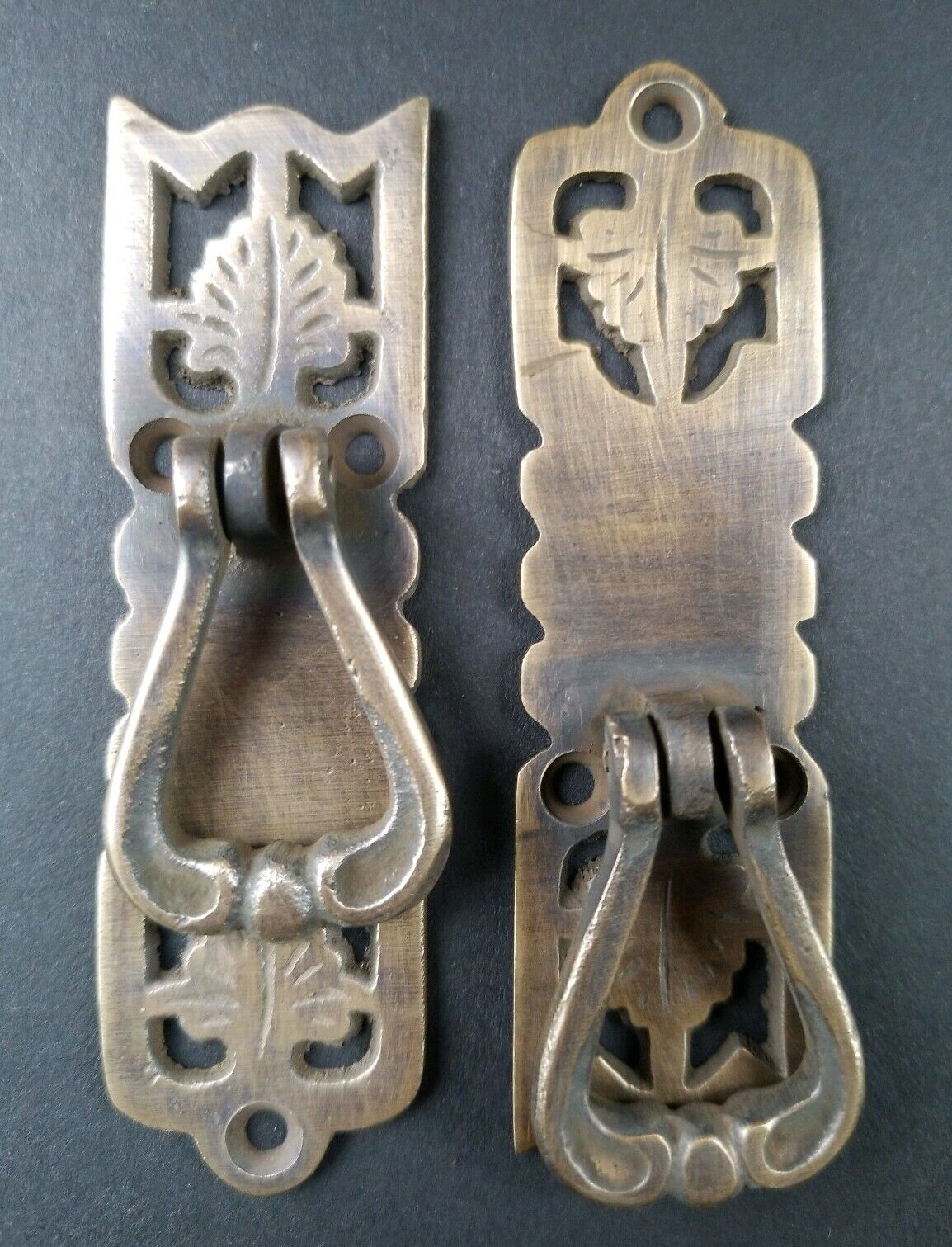 6 Ornate Leaf Victorian Style Brass pendant Handle drawer pulls 3 3/8" #H21