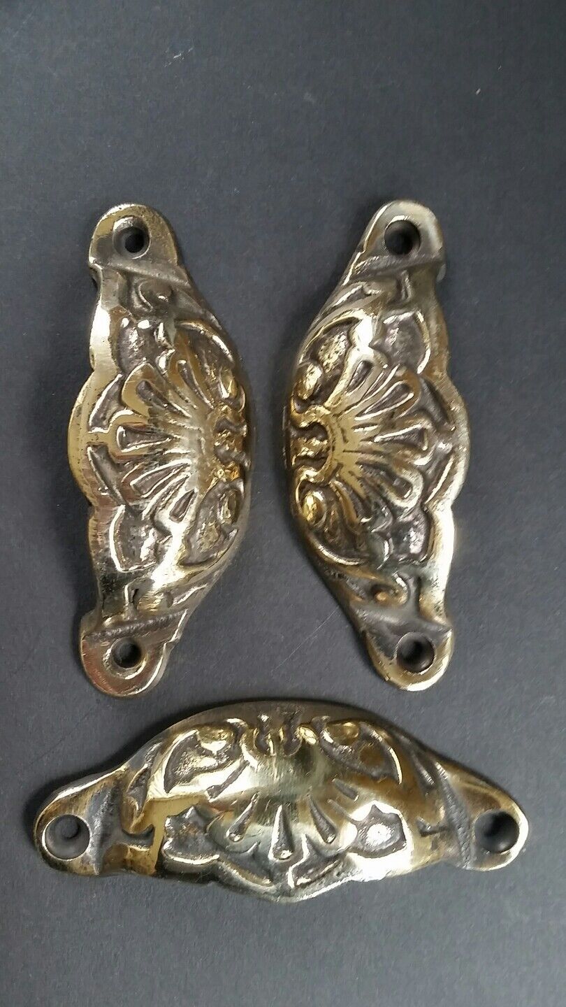 6 Apothecary Drawer Bin Pull Handles POLISHED Brass Ant.Victorian Style 3"c. #A2