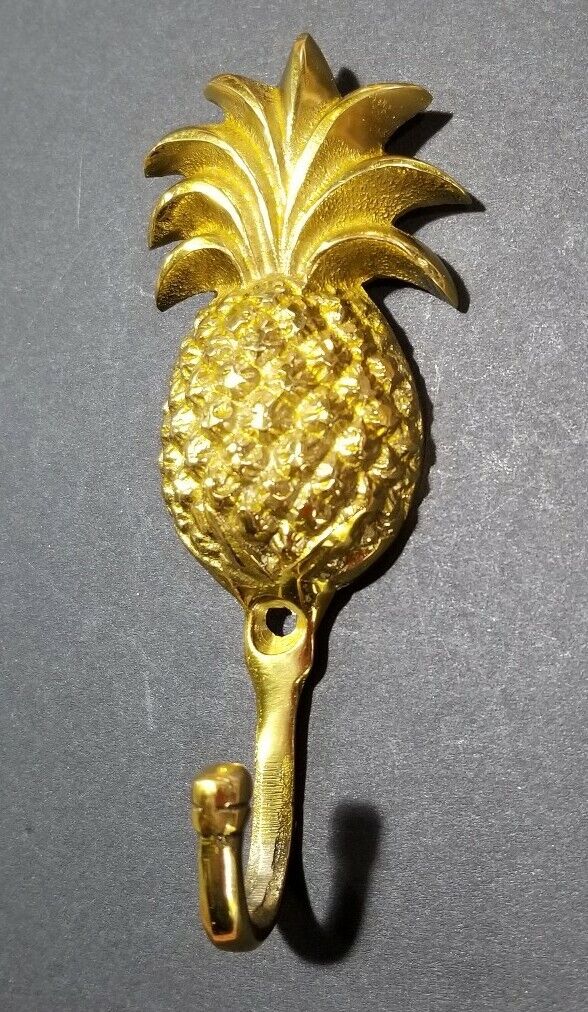 4-1/4" PINEAPPLE Fruit Strong HOOK Hanger shiny solid Brass Coat Hat Hanger #Q11