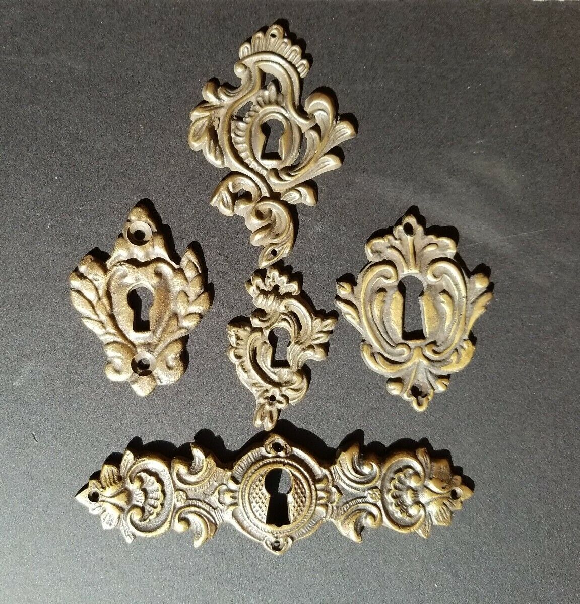 5 Various Antique Style Escutcheon Key Hole Covers Ornate 1-4" Solid Brass #E24