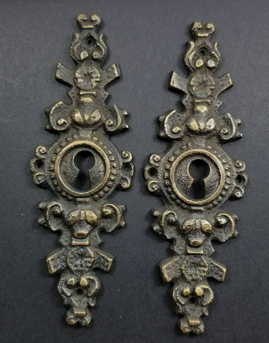 2 Vtg. Antique Style French Eschutcheons Key Hole Cover 4-1/4" jewelry part #E19