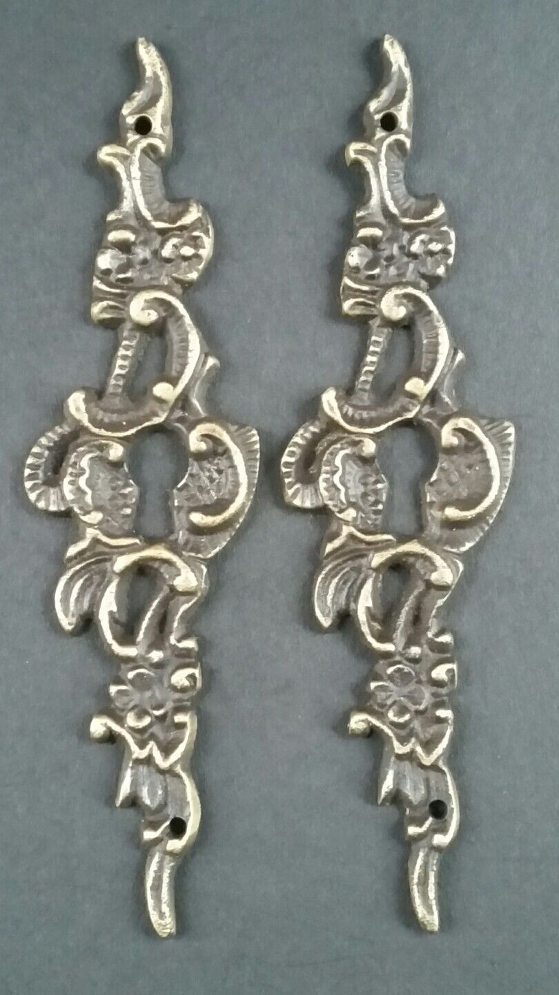 2 Vintage Antique Style Ornate French Eschutcheons Key Hole Covers 4" #E14