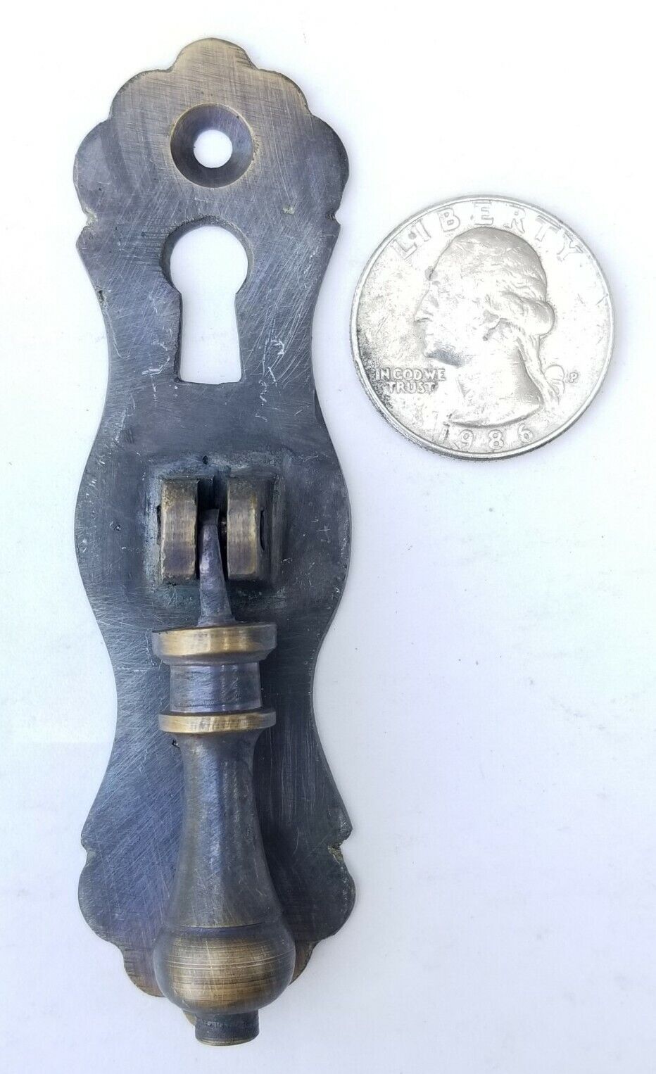 4 Ornate teardrop pendant Brass Handles drawer pulls with key hole 3-1/2"l. #Q4