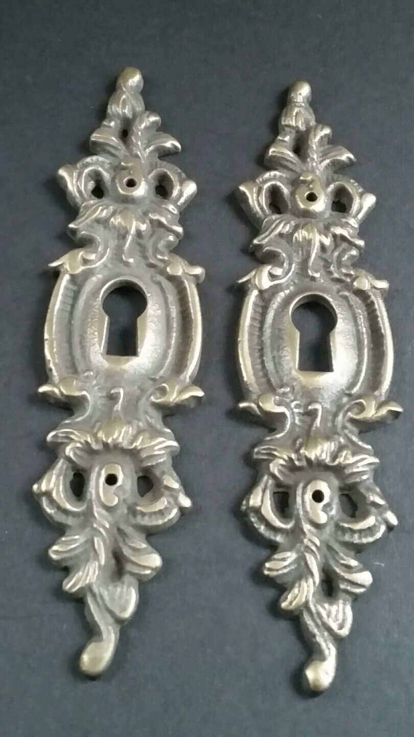 2 Vintage Antique Style Ornate French Eschutcheons Key Hole Covers 4-3/4" #E11