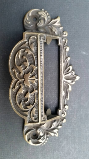 1 Victorian Antique Style Apothecary Bin Pull Handles w.label holder 3-3/4"c #A7