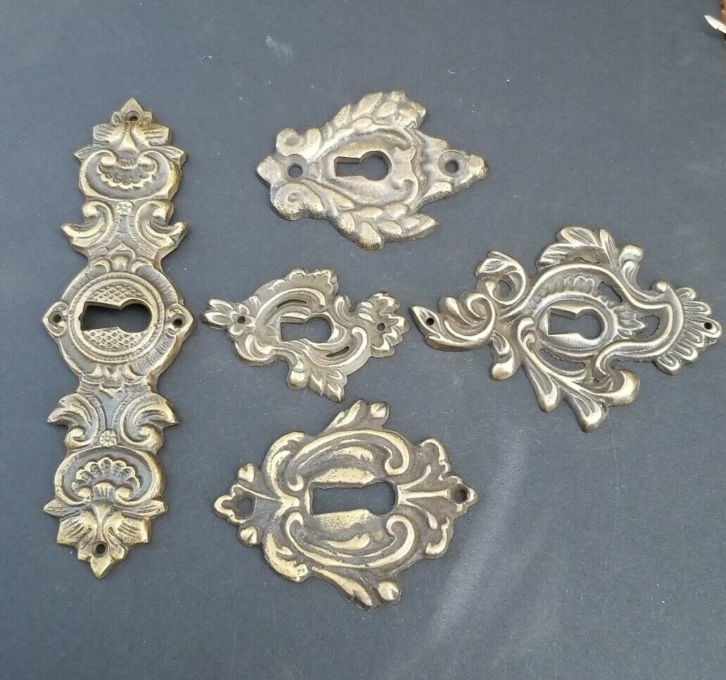 5 Various Antique Style Escutcheon Key Hole Covers Ornate 1-4" Solid Brass #E24