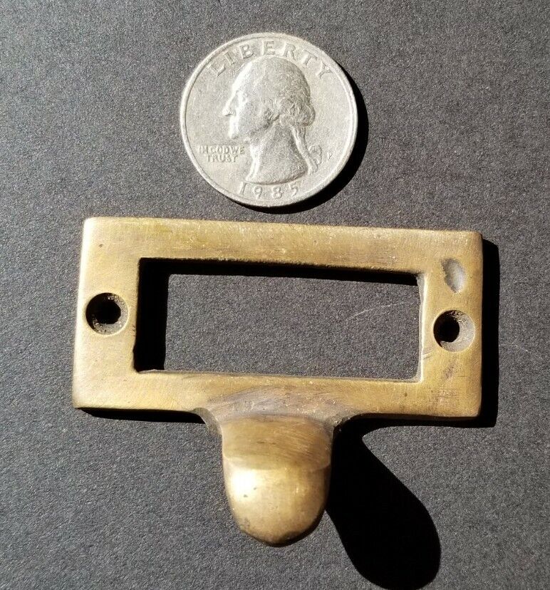 4 Brass Card File Holders With Handles Antique Style 2-1/8" wide x 1" tall #F2
