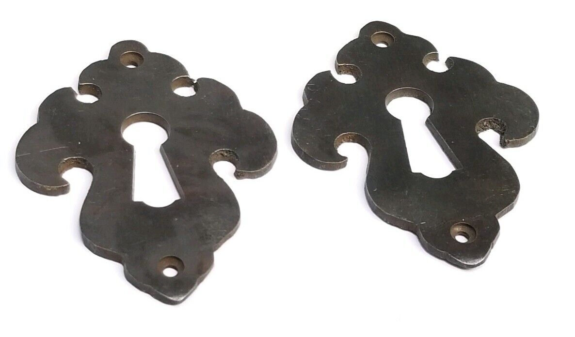 2 vintage antique brass escutcheons 2" t x 1-1/2" w, jewelry component #E22