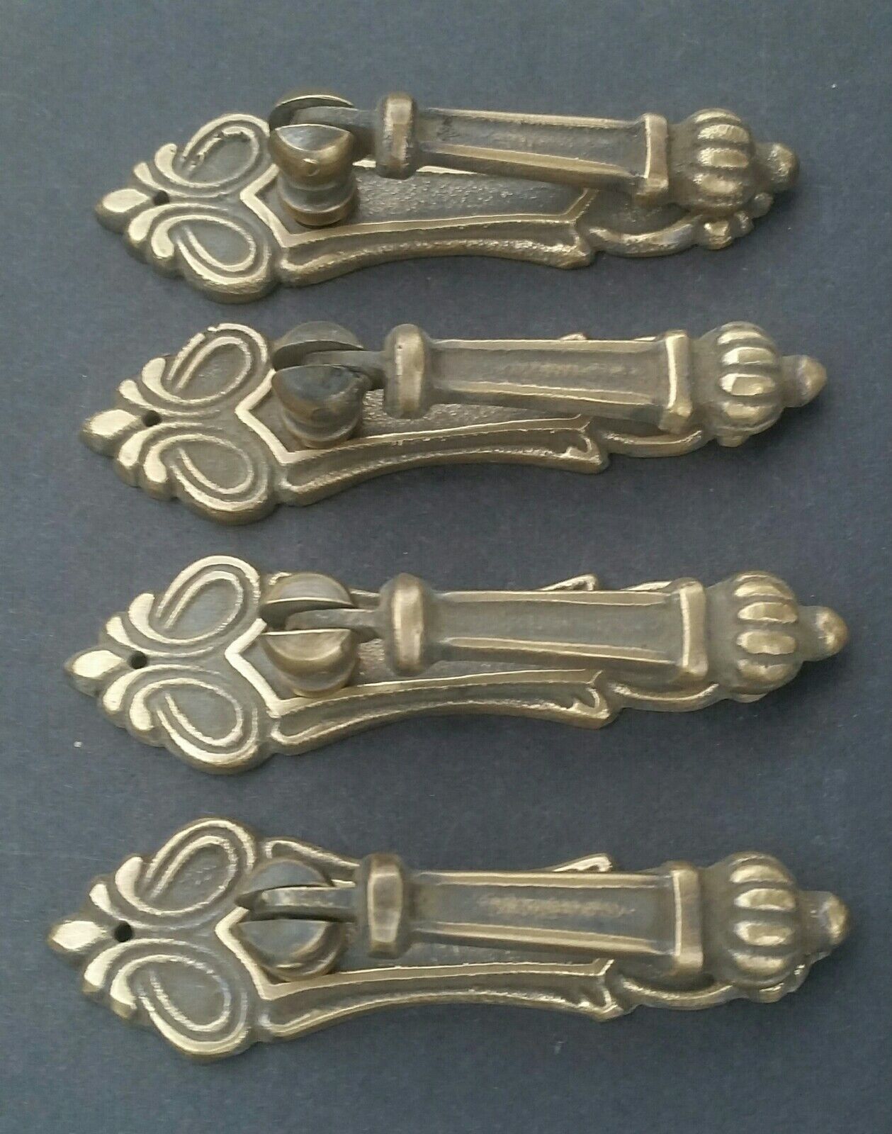 4 Antique Style Vertical Brass Ornate Pendant Drop Pull Handles 3 1/4" #H7