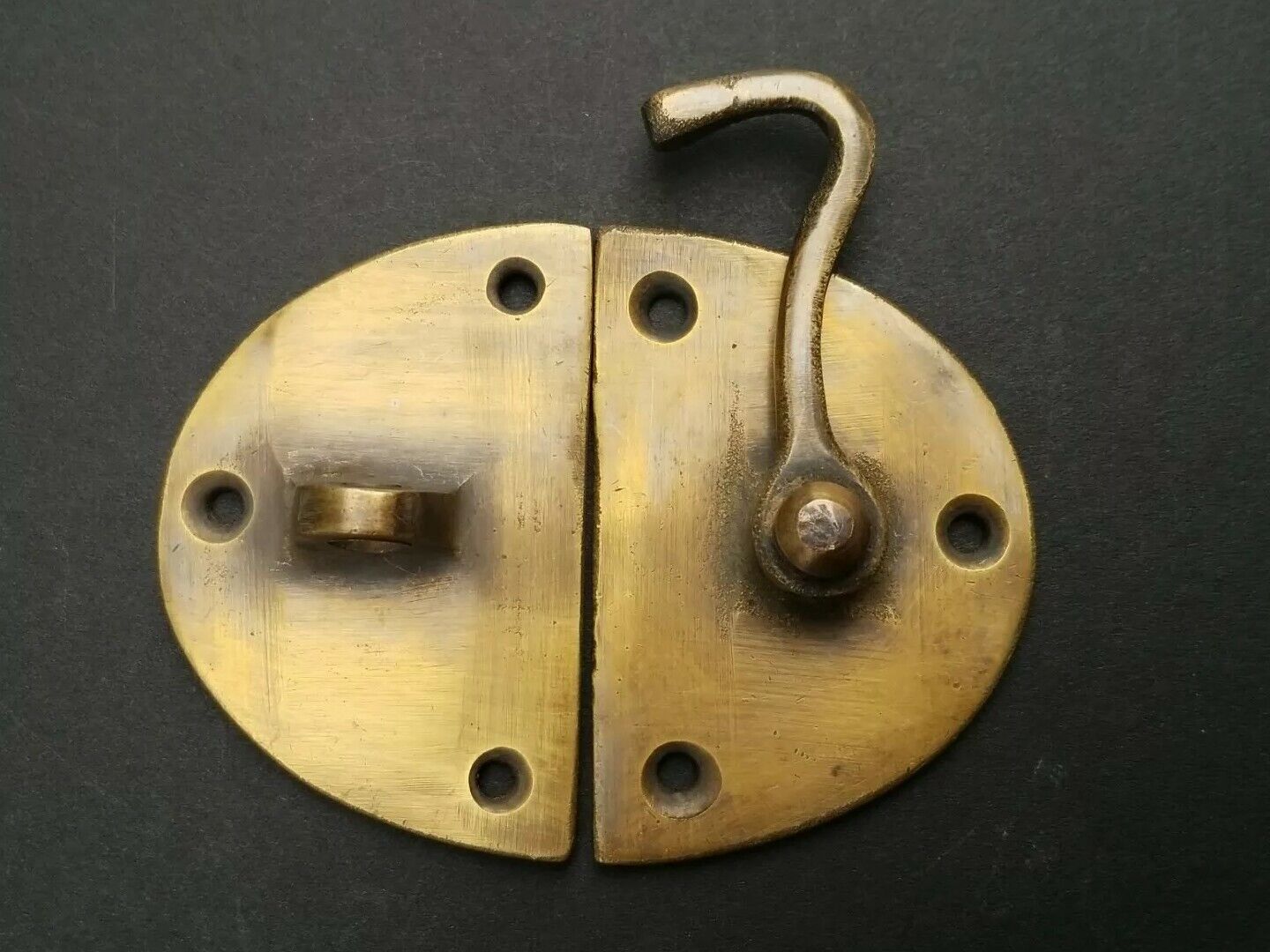 Vtg. Style Oval Door Latch Hook Solid Brass Hasp Lock Gate Window Cabinet #X14