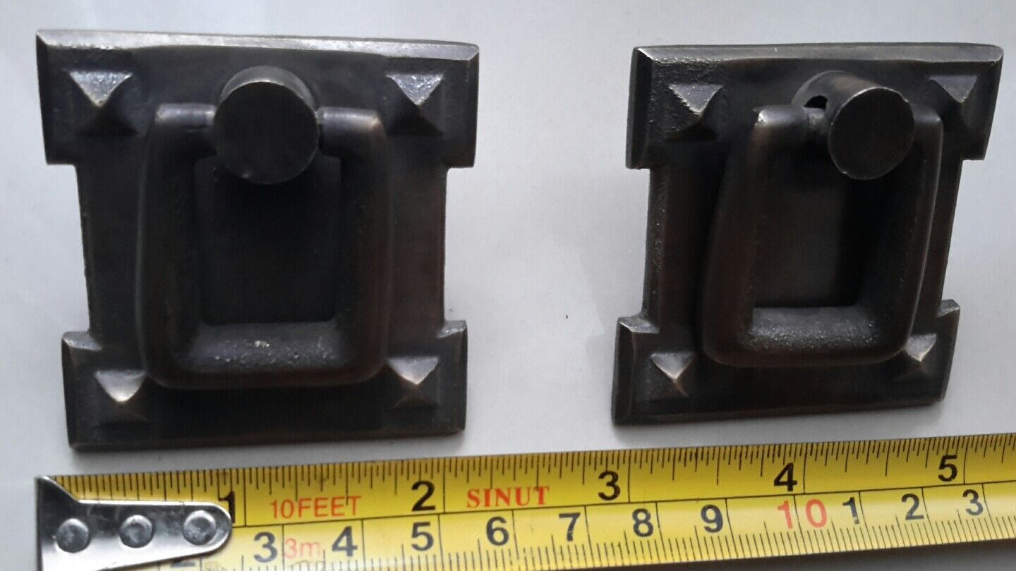 2 Arts and Crafts antique style brass handles pulls hardware 2 1/16" #H38