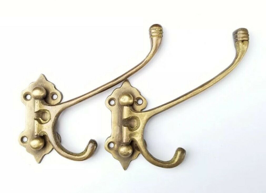 2 Old Style Solid Brass Double Wall Mount 180° Swivel Coat Hat