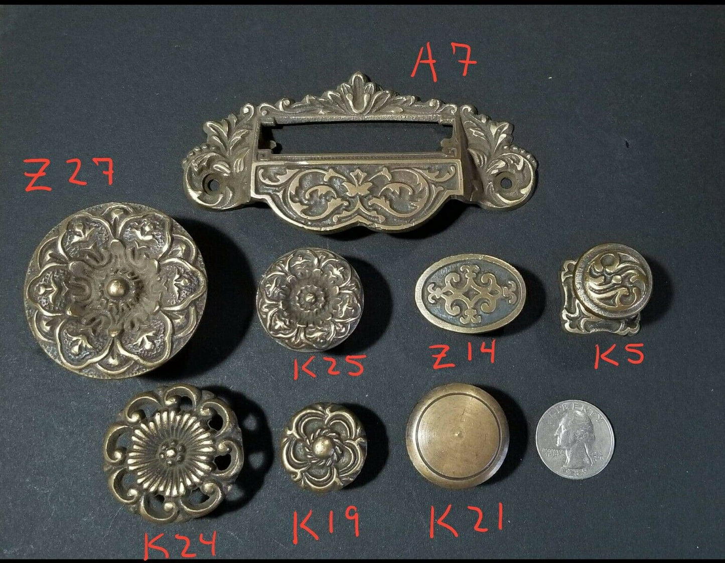 2 Victorian Antique Style Apothecary Bin Pull Handles w.label holder 3-3/4"c #A7