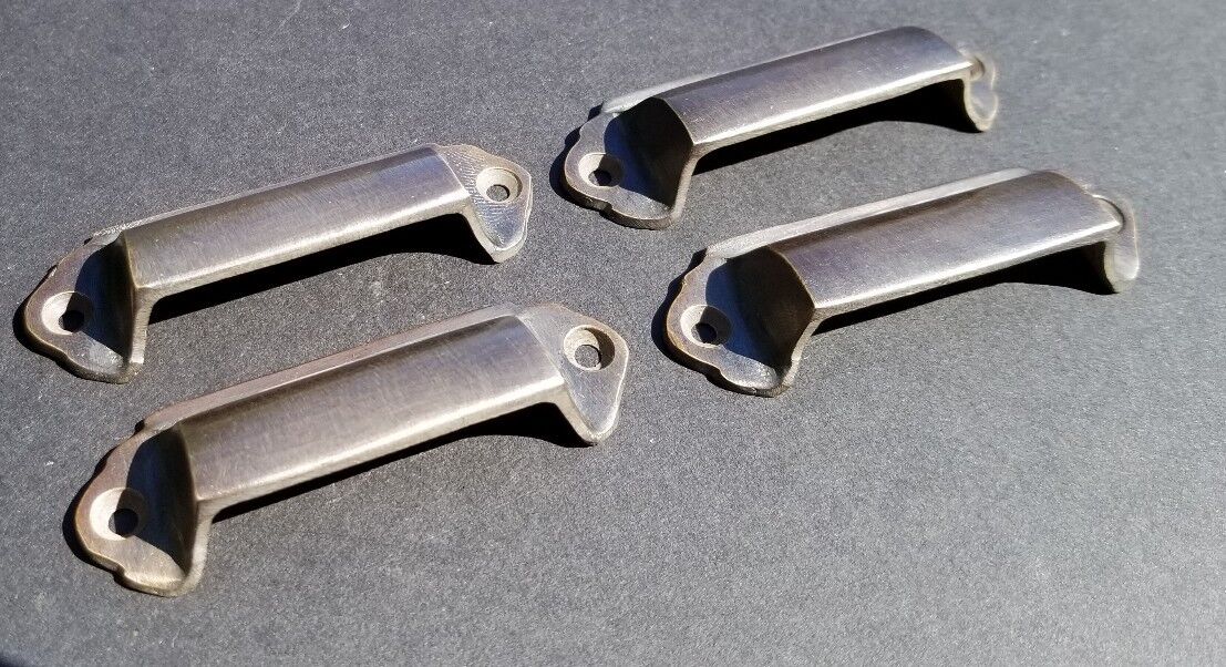 4 Antique Vintage Style Brass File Cabinet, Bin Pull Cup Handles 2-3/4"w #A8