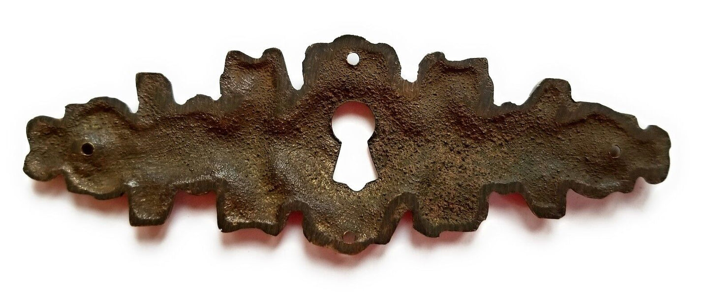 2 Antique Brass Keyhole French Escutcheons Hardware Ornate Keyhole 4-1/4" #E8