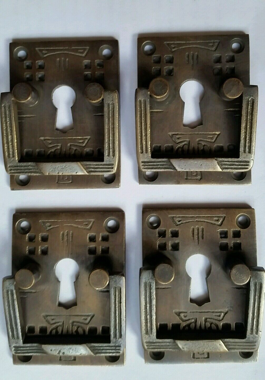 6 x Antique Style Arts and Crafts Mission Brass Handles Pull w. key hole 2" #H27