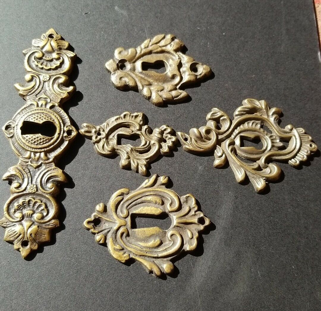 5 Various Antique Style Escutcheon Key Hole Covers Ornate 1-4" Solid Brass #E24