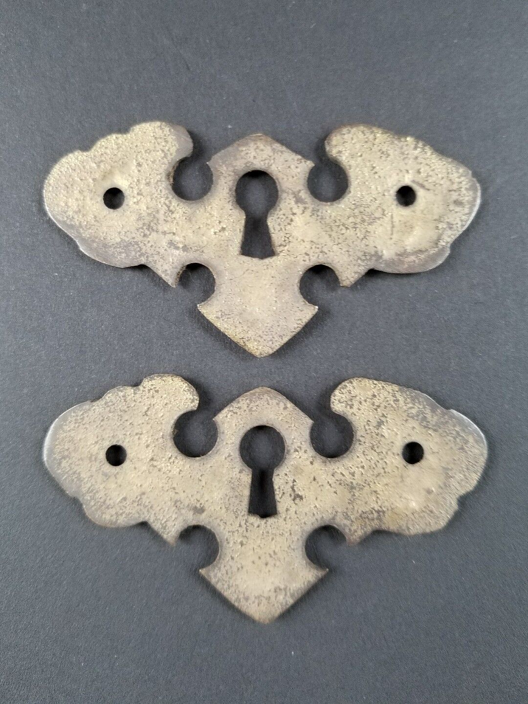 2 Vintage Antique Ornate Brass Escutcheons Keyhole Covers 2 1/2" wide #E17