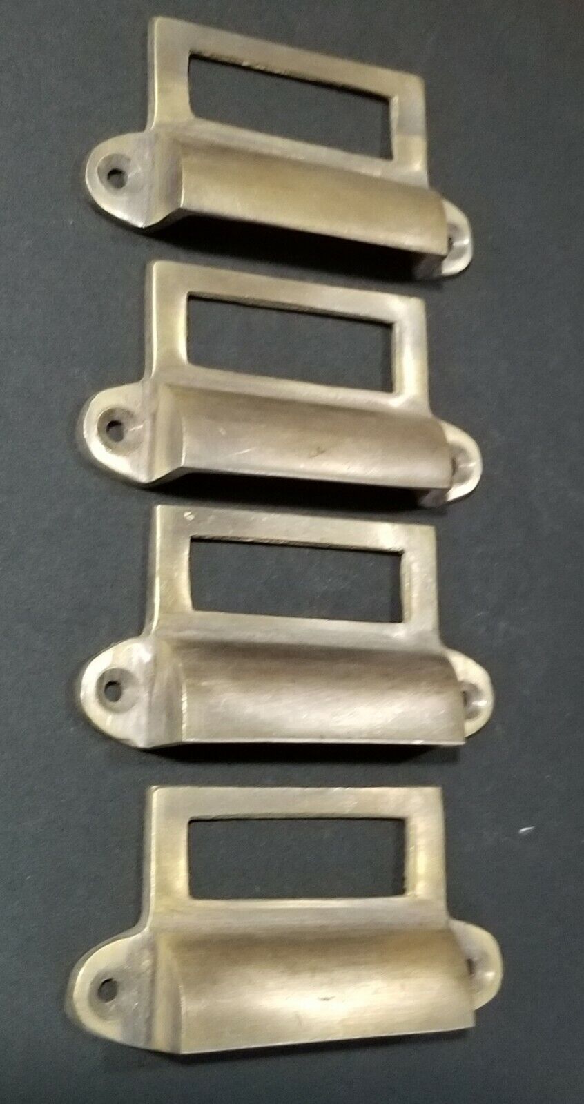 4 Antique Style Card File Cabinet Handle, File Label Holders with Cup Pull #A17