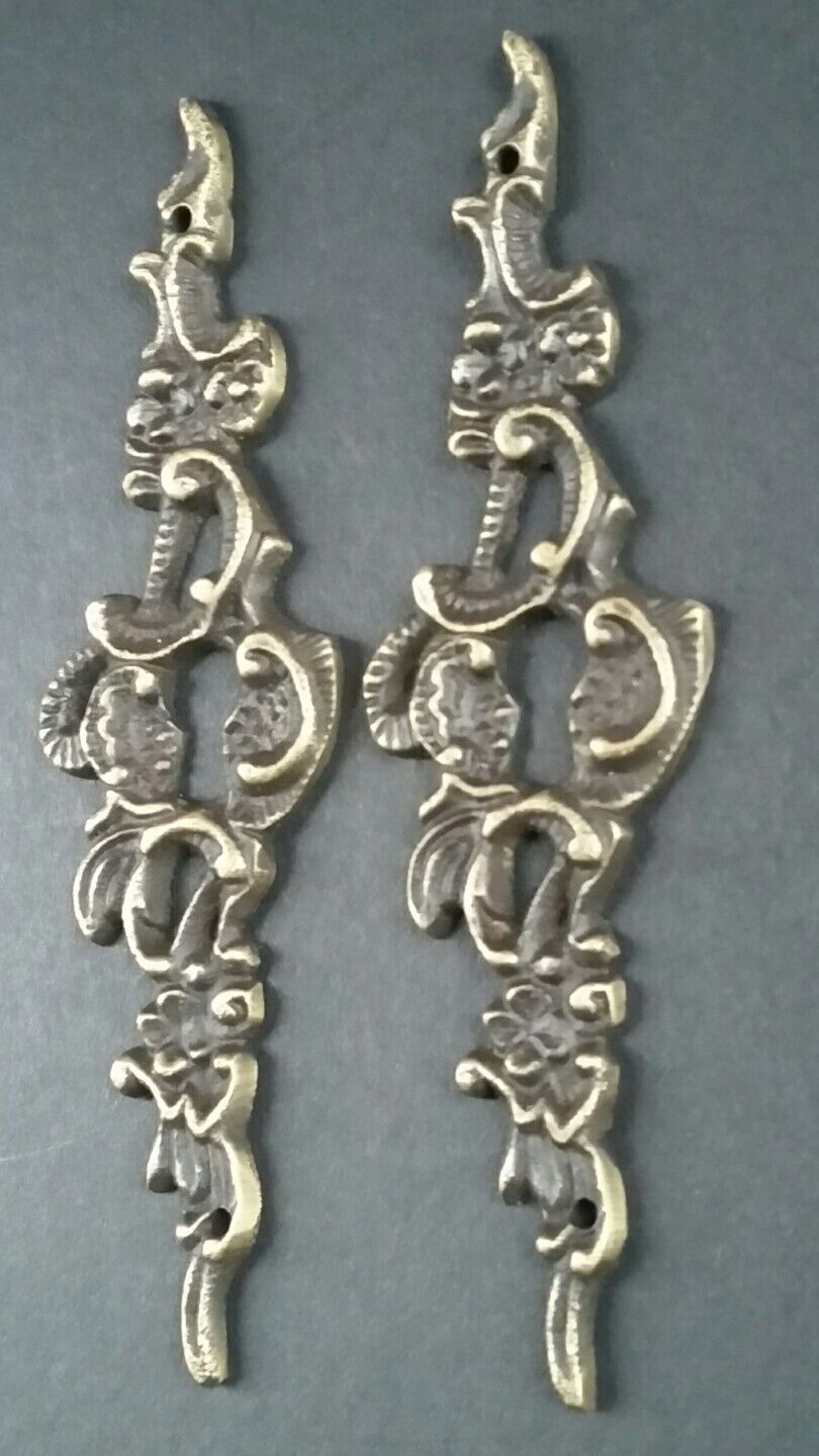 2 Vintage Antique Style Ornate French Eschutcheons Key Hole Covers 4" #E14