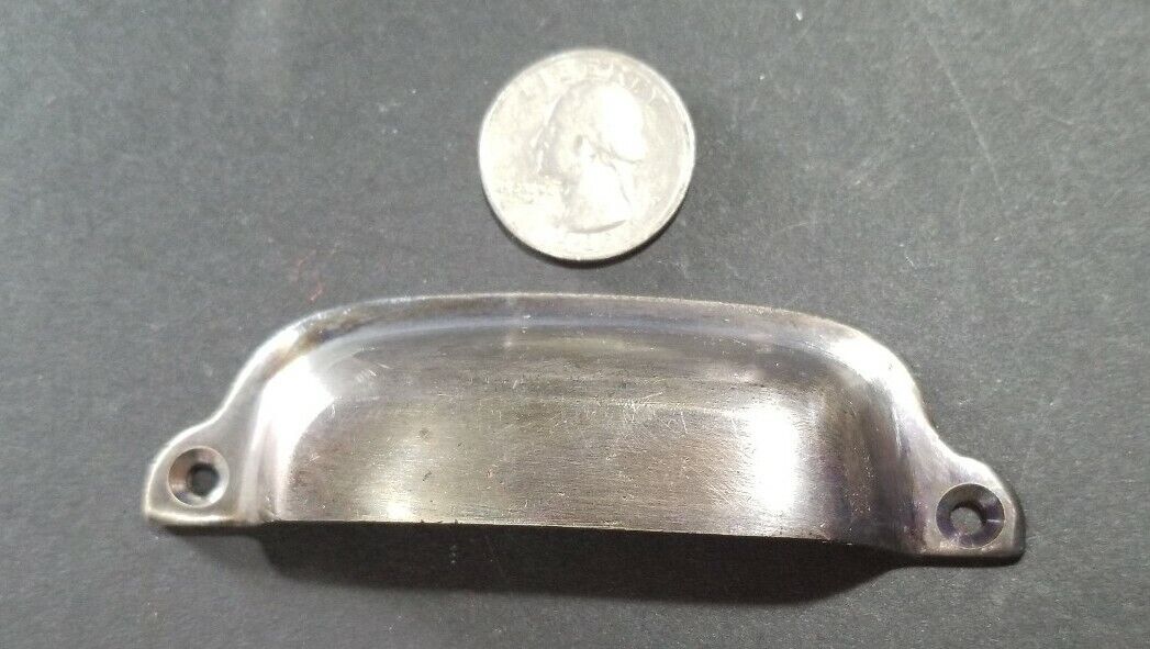 4 Antique Pewter/ Brass File Cabinet, Bin Pull Cup Handles 3-1/4" ctr #Q15