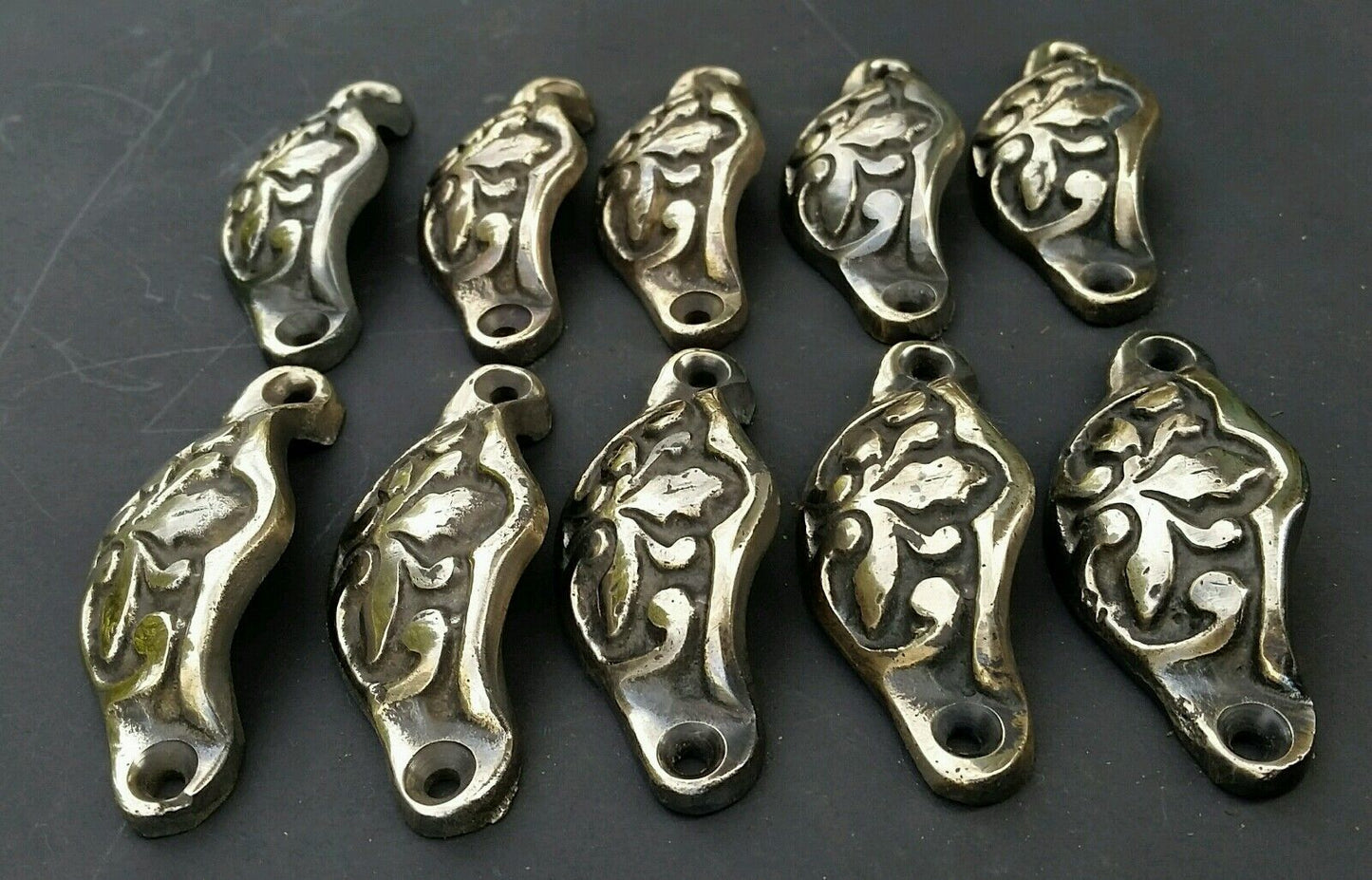 10x Antique style Brass Apothecary POLISHED Drawer Bin Pull Handles 2-3/8"c #A3