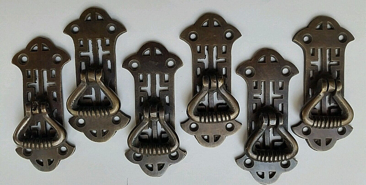 6 Chinese Chippendale style Ornate Brass pendant Handle drawer pulls 2 7/8" #H20