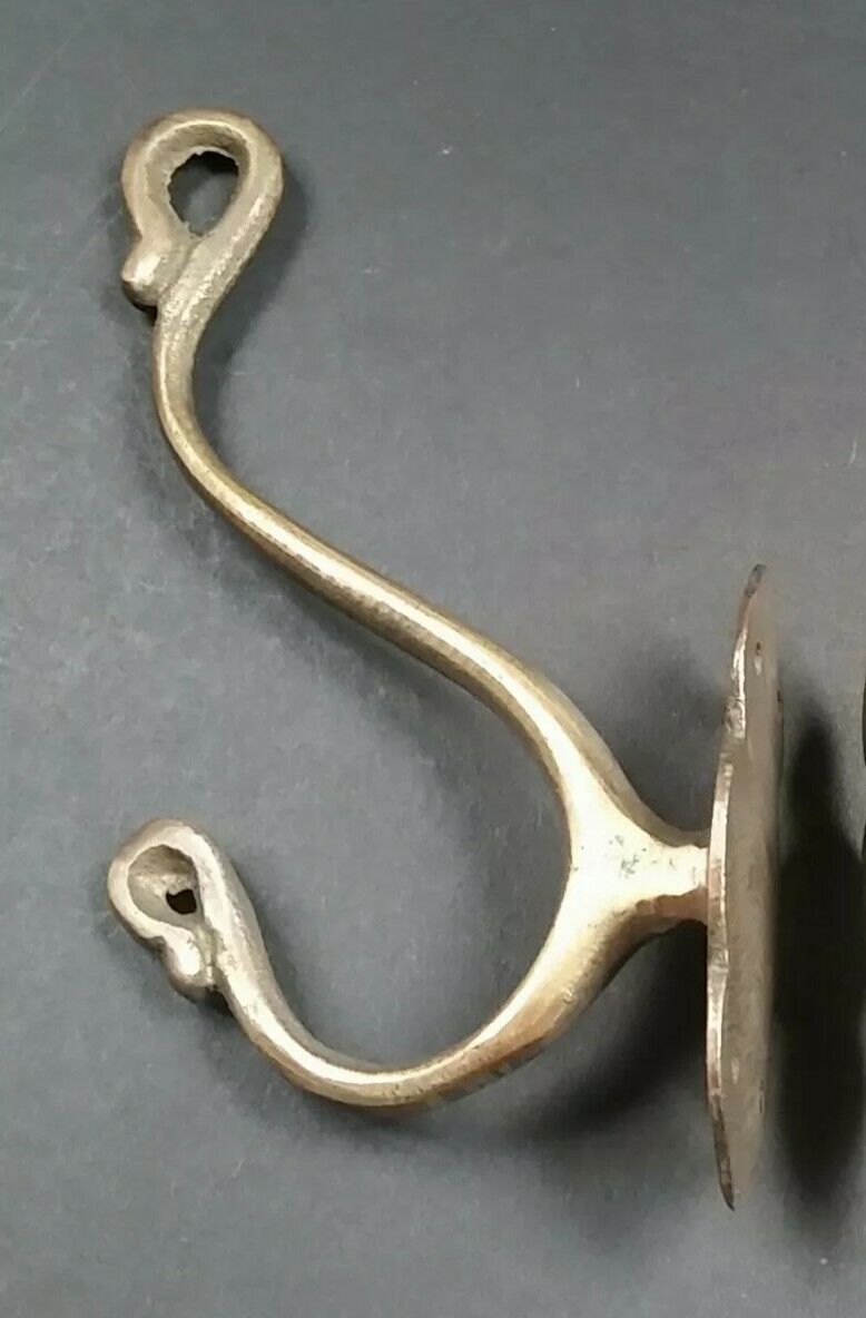 1 x Lg Solid Brass Vintage Antique Style Ornate Double Coat Hat Hooks 6" #C11