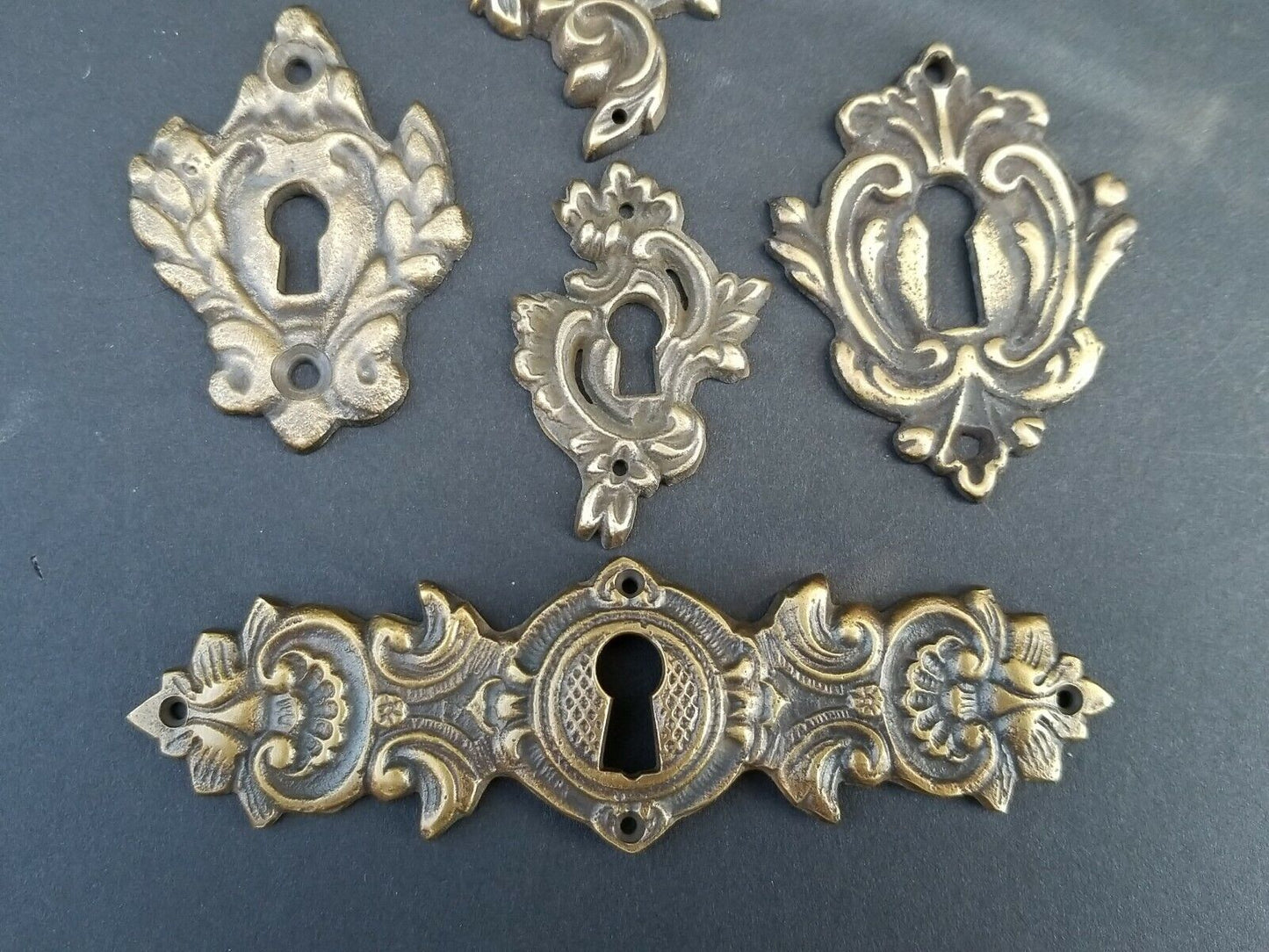 5 Various Antique Style Escutcheon Key Hole Covers Ornate 1-4" Solid Brass #E24