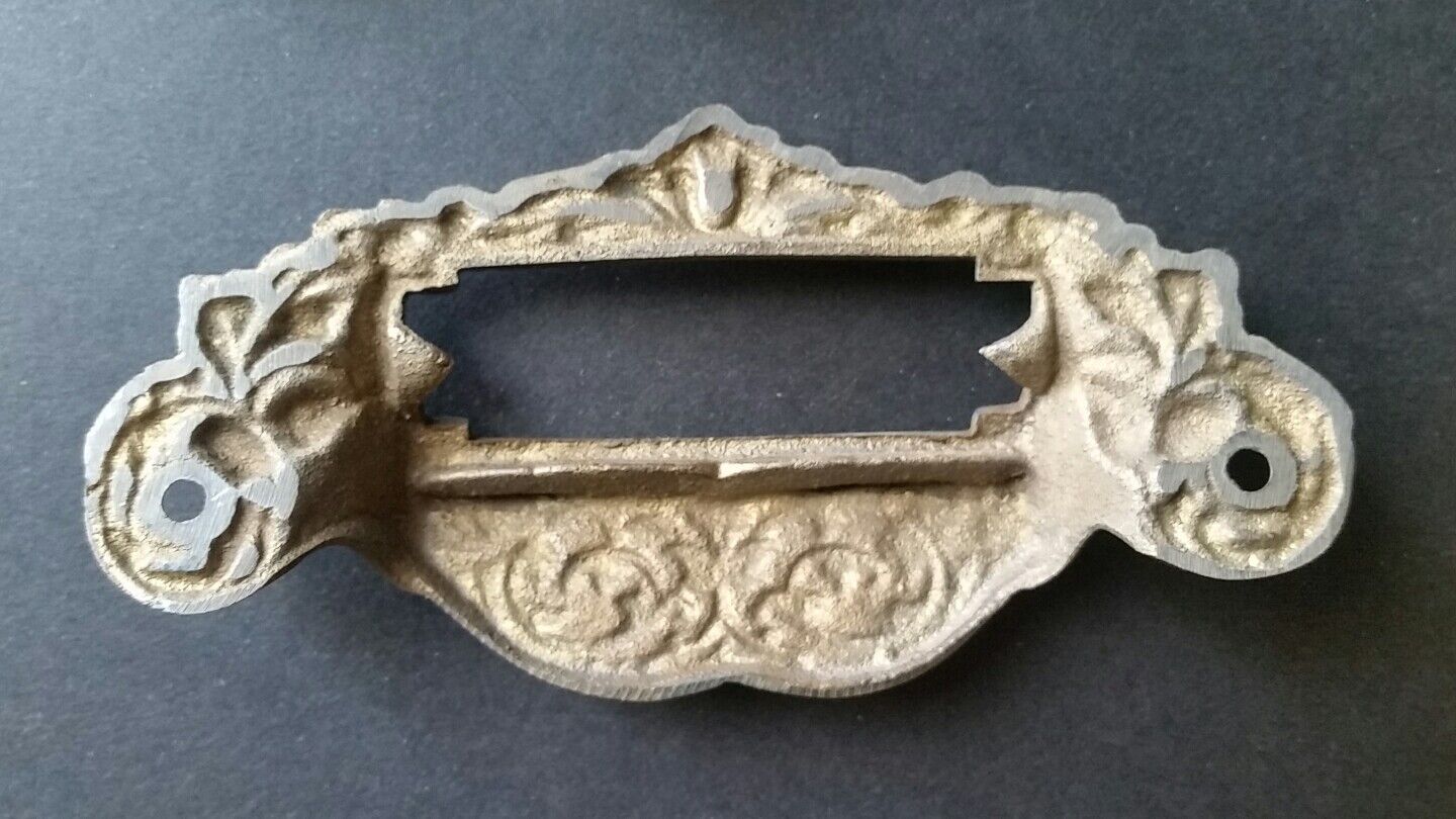 1 Victorian Antique Style Apothecary Bin Pull Handles w.label holder 3-3/4"c #A7
