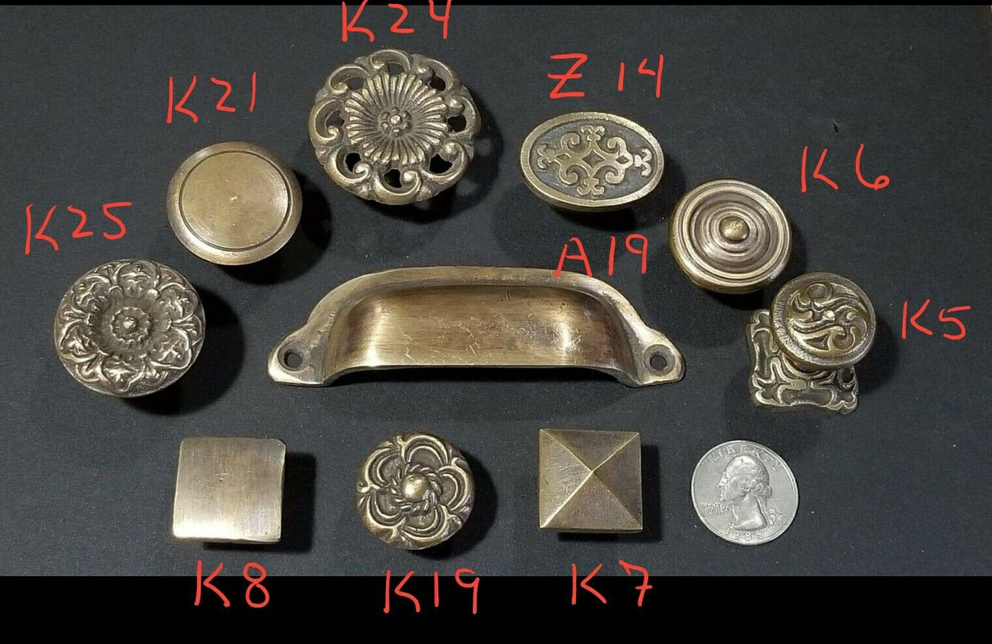 Antique Vintage Style Brass File Cabinet, Bin Pull Cup Handle 3-3/8" ctr #A19