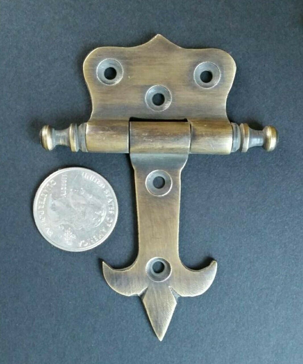 2 Solid Brass Rattail Hinges Old Furniture Tool Box, Door Hardware 3-1/2" w. #Q1