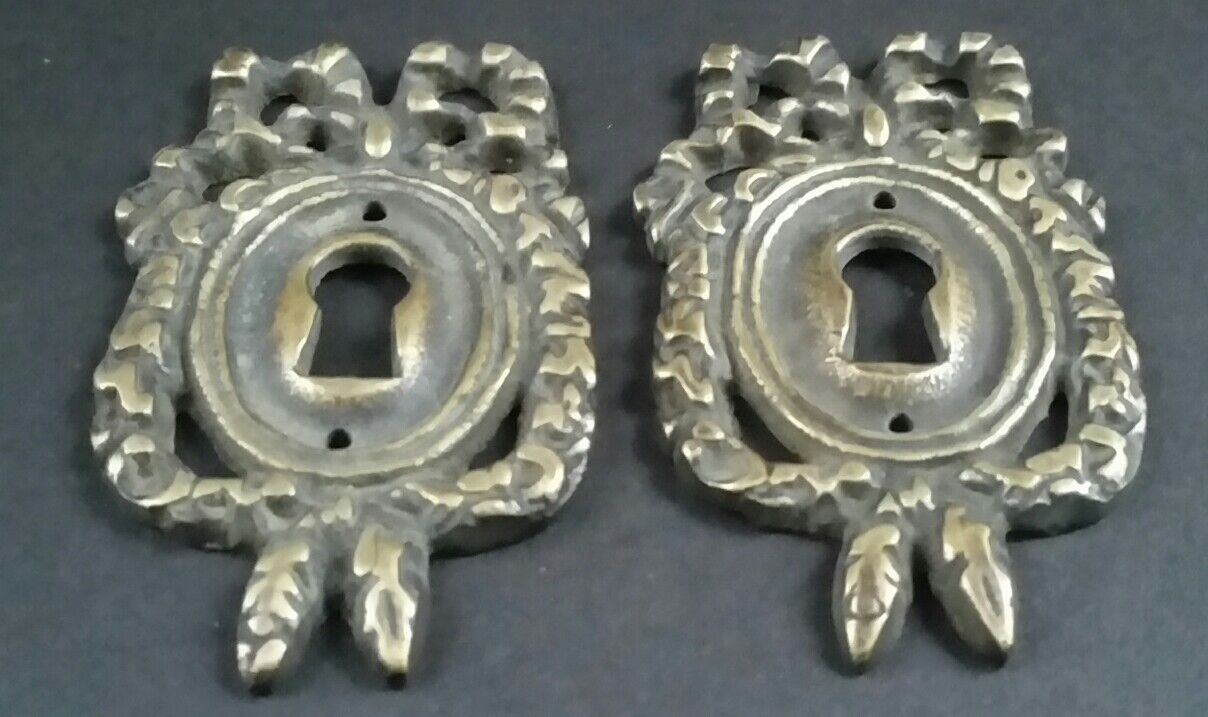2 Vintage Antique Style Ornate French Eschutcheons Key Hole Covers 2 1/2" #E13