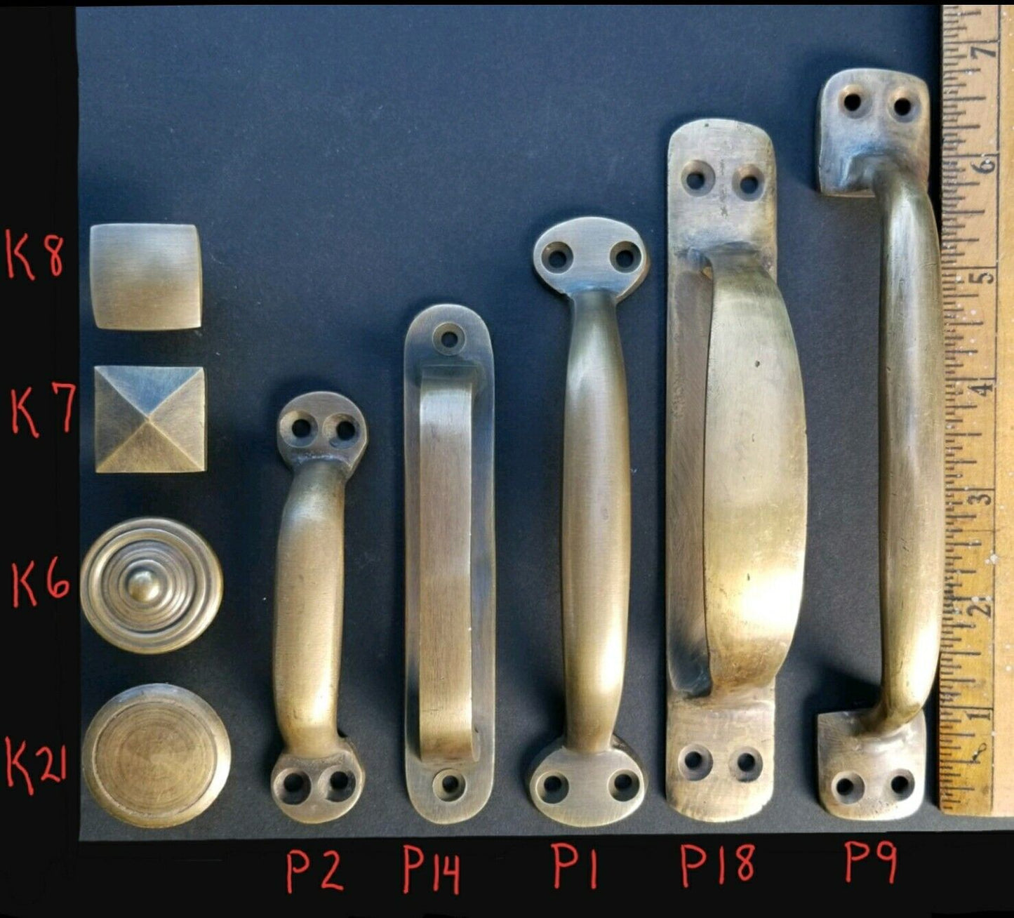 2 Lg.Solid Brass Ant.Style Handles Trunk Chest Pulls Door Cabinet Barn Gate #P9