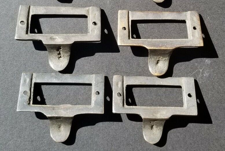 4 Brass Card File Holders With Handles Antique Style 2-1/8" wide x 1" tall #F2
