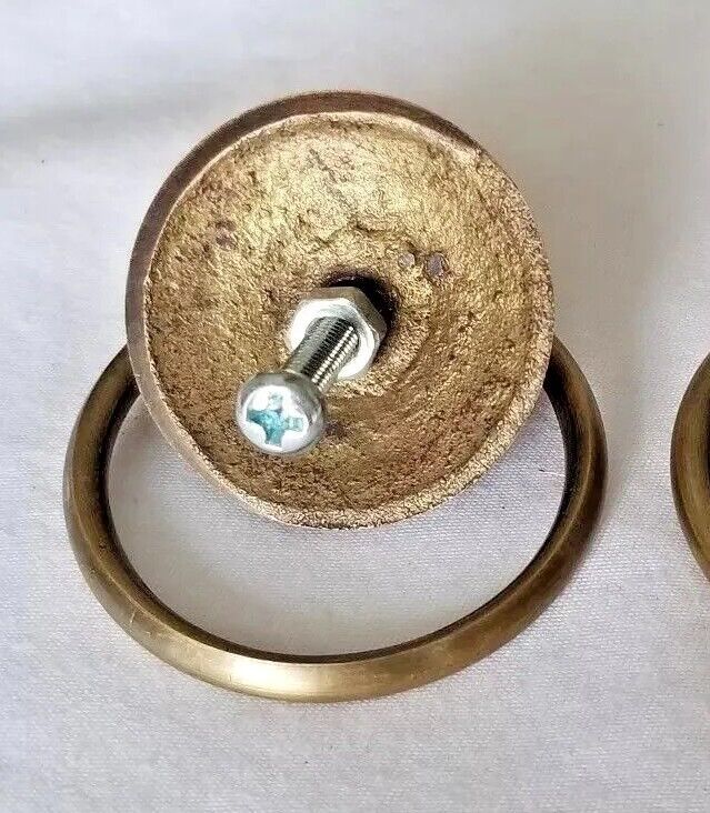 Rustic Antique Style Brass Round Ring Pull Handles 1-3/8" backplate #H45