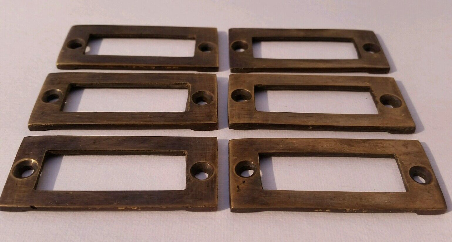 8 Antique Vtg Style Solid Brass File Card Holder Label Holder 2-3/16" x 1" #F3