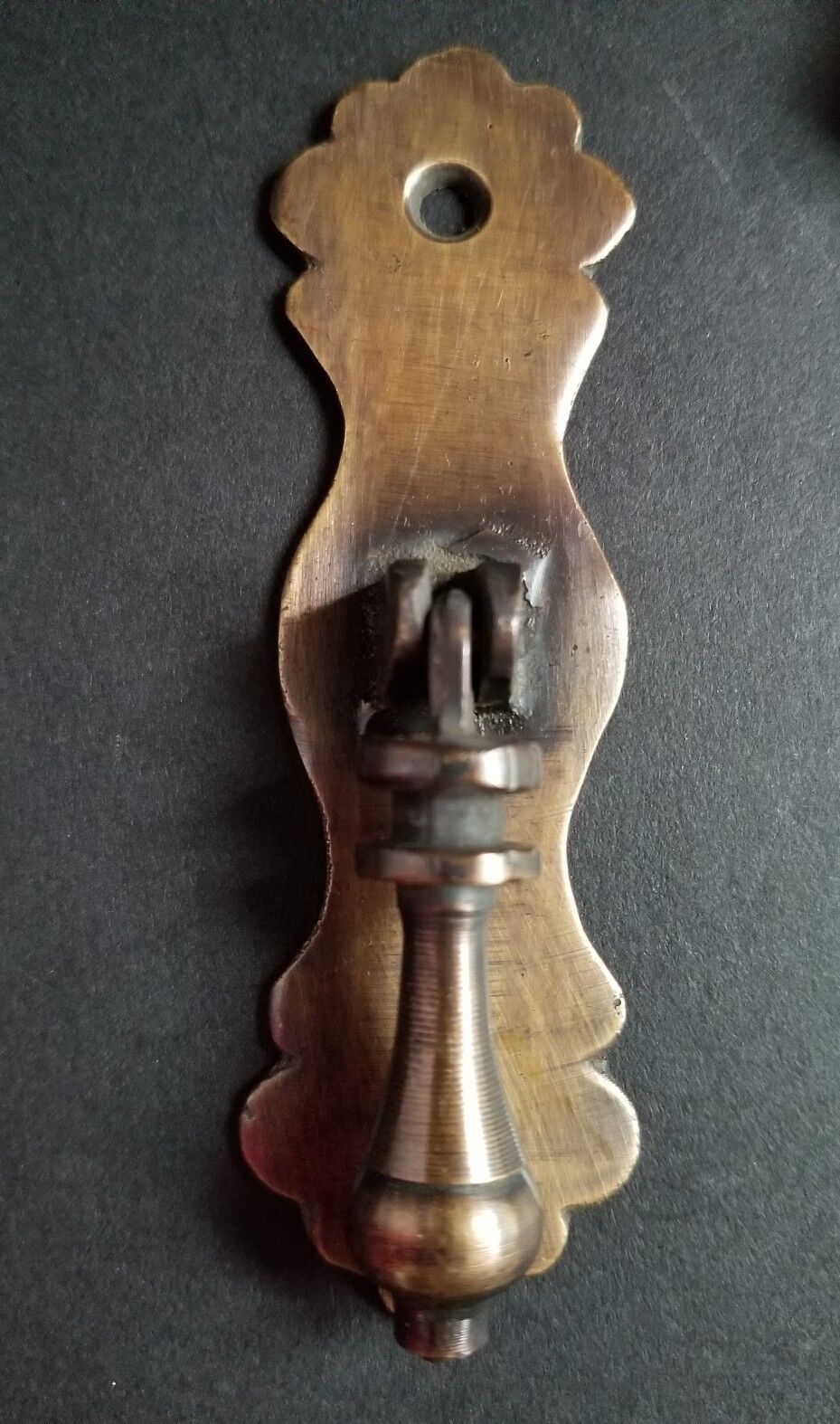 2 Ornate teardrop pendant Brass Handles drawer pulls scalloped back 3 3/4" #H41