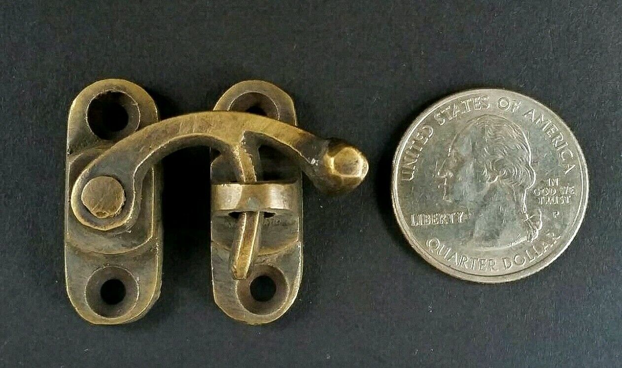 Small ant style Cabinet, Jewelry Box Latch Swing Hook Solid Brass Hasp Lock #X16
