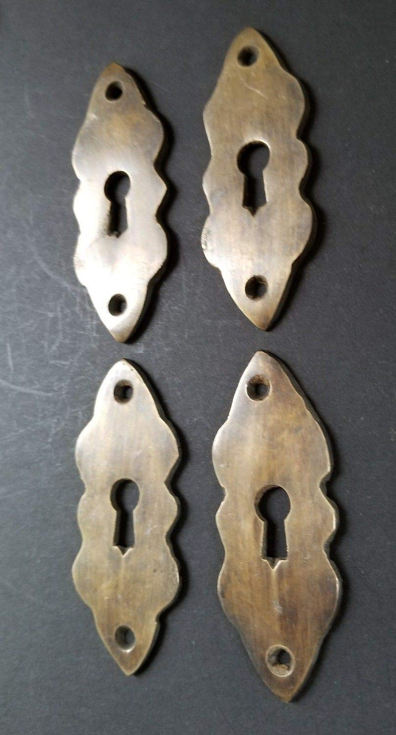4 Vintage Antique Brass escutcheons 2 3/4" Tall x 1" Wide, Jewelry Component #E3